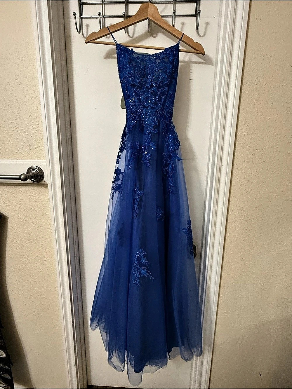 Jj'S HOUSE Blue Floral Lace Maxi Dress Like New. Worn once to prom.